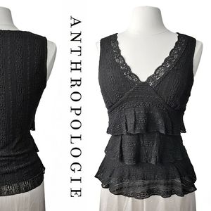 Anthropologie x RicRac | Layered Lace Sleeveless Blouse | Black | Medium